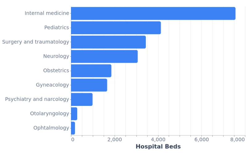 Mongolia Hospital Beds by Department Type, Count (2024)